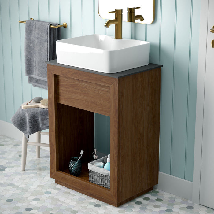 Swiss Madison Rennes 24" Reclaimed Wood Vanity in Walnut with Slate Countertop and Single Hole Vessel Sink - SM-BV369WNSL