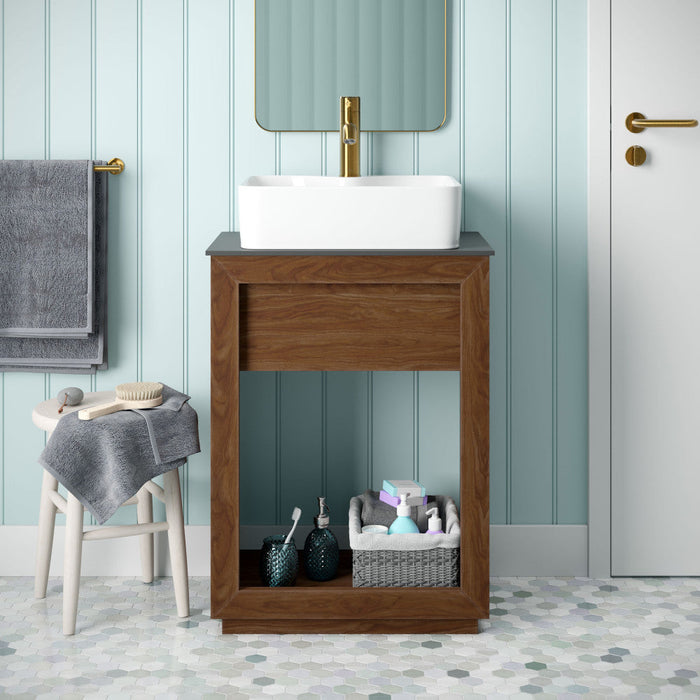 Swiss Madison Rennes 24" Reclaimed Wood Vanity in Walnut with Slate Countertop and Single Hole Vessel Sink - SM-BV369WNSL