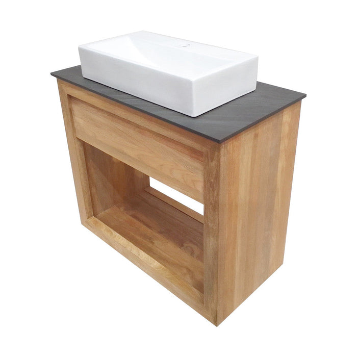 Swiss Madison Rennes 36" Reclaimed Wood Vanity in Natural Teak with Slate Countertop and Single Hole Vessel Sink - SM-BV370TKSL