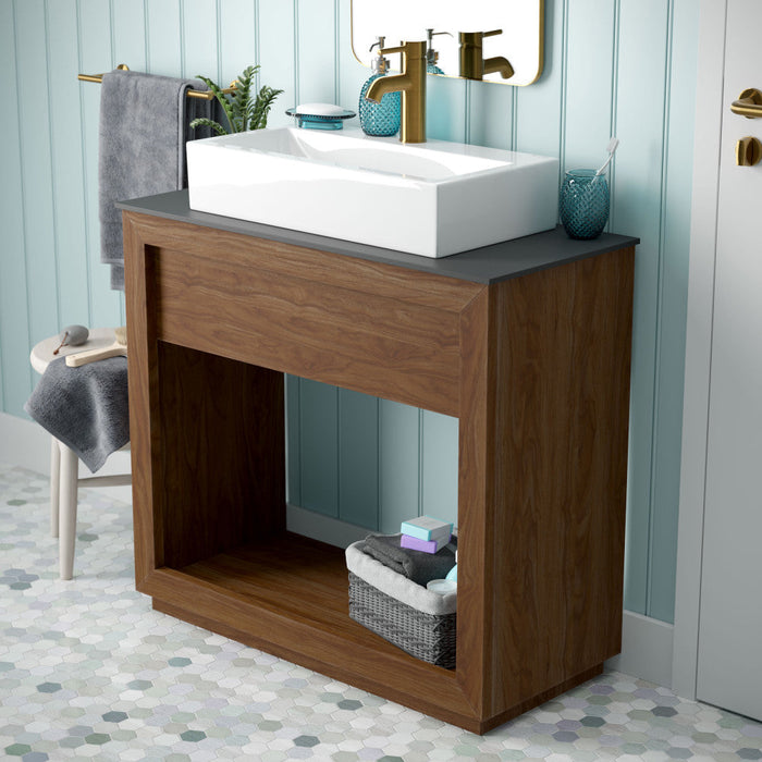 Swiss Madison Rennes 36" Reclaimed Wood Vanity in Walnut with Slate Countertop and Single Hole Vessel Sink - SM-BV370WNSL