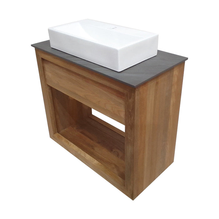 Swiss Madison Rennes 36" Reclaimed Wood Vanity in Walnut with Slate Countertop and Single Hole Vessel Sink - SM-BV370WNSL