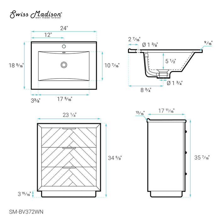 Swiss Madison Daxton 24" Bathroom Vanity in Walnut - SM-BV372WN