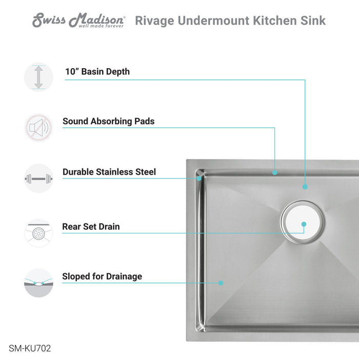 Swiss Madison Rivage 23 x 18 Stainless Steel, Single Basin,Undermount Kitchen Sink - SM-KU702