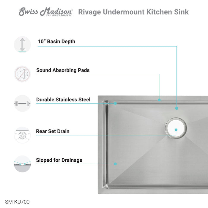 Swiss Madison Rivage 30 x 18 Stainless Steel, Single Basin, Undermount Kitchen Sink - SM-KU700