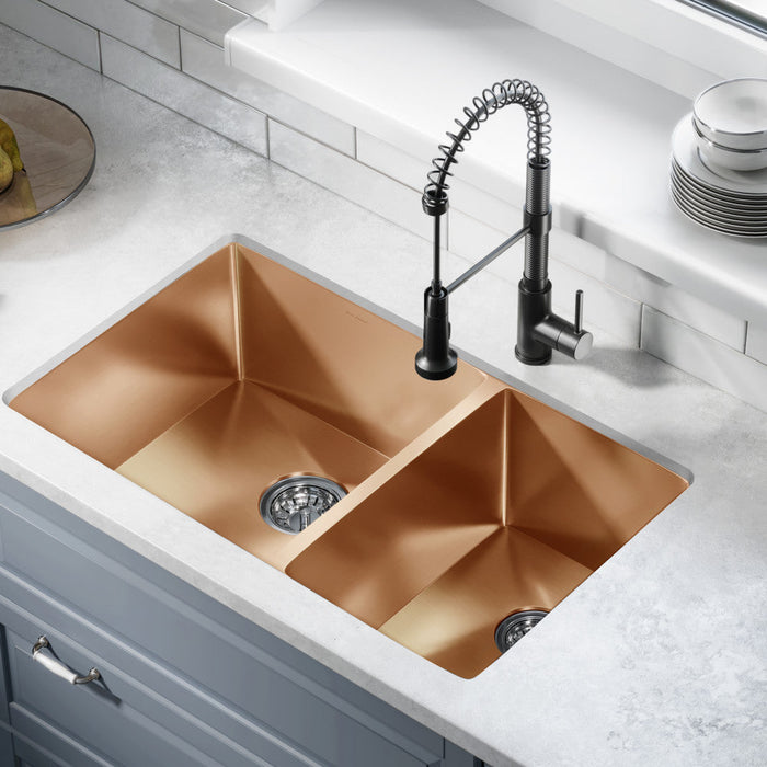 Swiss Madison Rivage 33 x 20 Stainless Steel, Dual Basin, Undermount Kitchen Sink in Rose Gold - SM-KU725RG