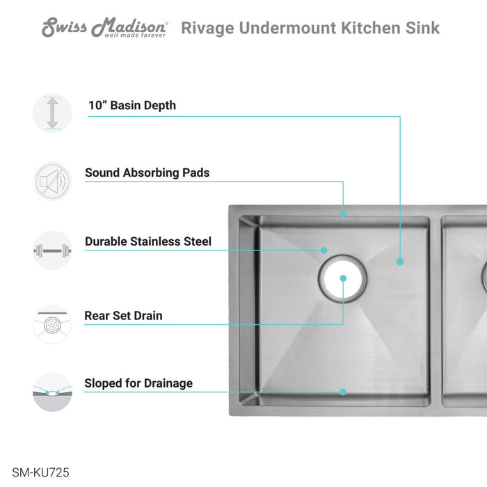 Swiss Madison Rivage 33 x 20 Stainless Steel, Dual Basin, Undermount Kitchen Sink - SM-KU725