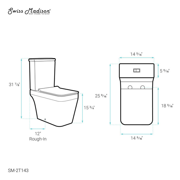 Swiss Madison Rivoli Two-Piece Square Toilet Dual-Flush 1.1/1.6 gpf - SM-2T143