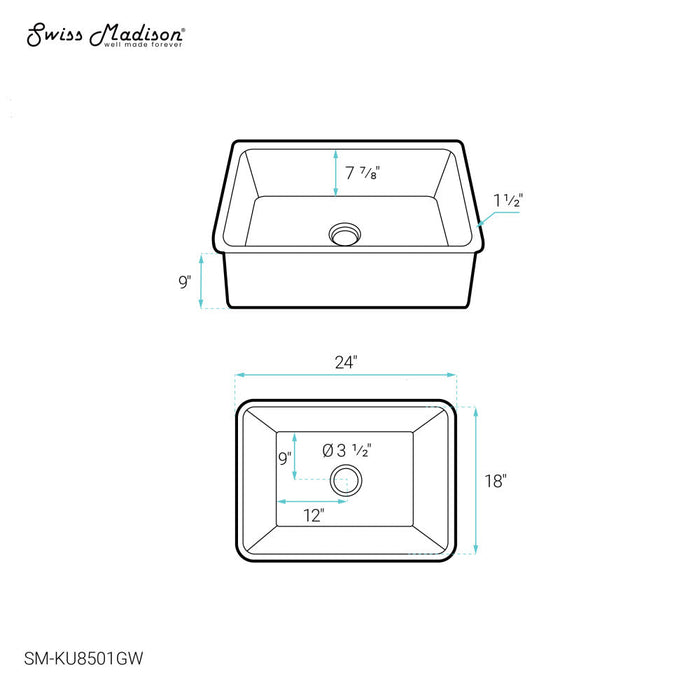 Swiss Madison Rochelle 24 x 18 ceramic single basin, drop-in/undermount kitchen sink - SM-KU8501GW