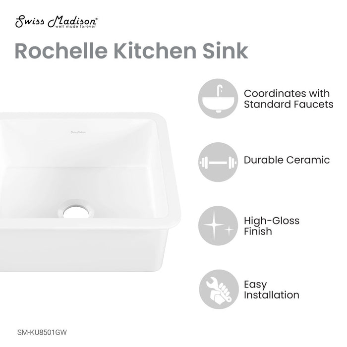 Swiss Madison Rochelle 24 x 18 ceramic single basin, drop-in/undermount kitchen sink - SM-KU8501GW