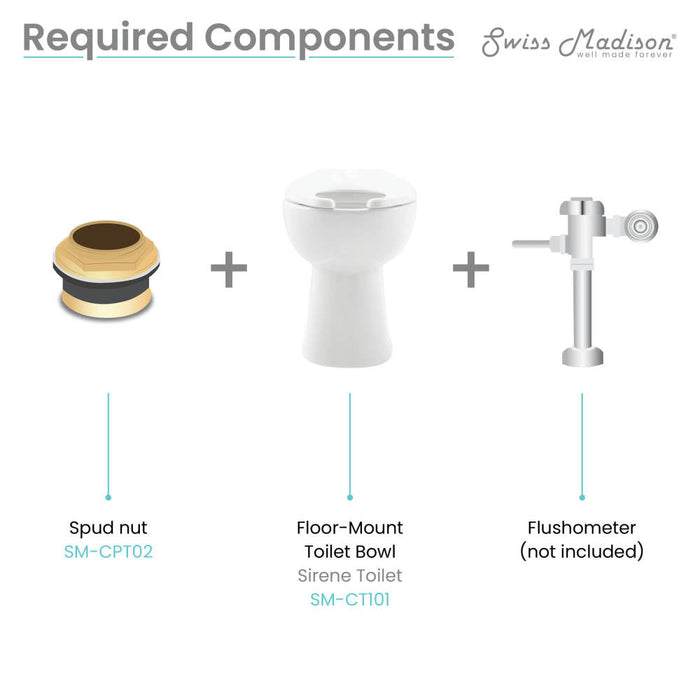 Swiss Madison Sirene Floor-Mounted Comfort Height Commercial Elongated Top Flush Spud Flushometer Toilet Bowl - SM-CT101