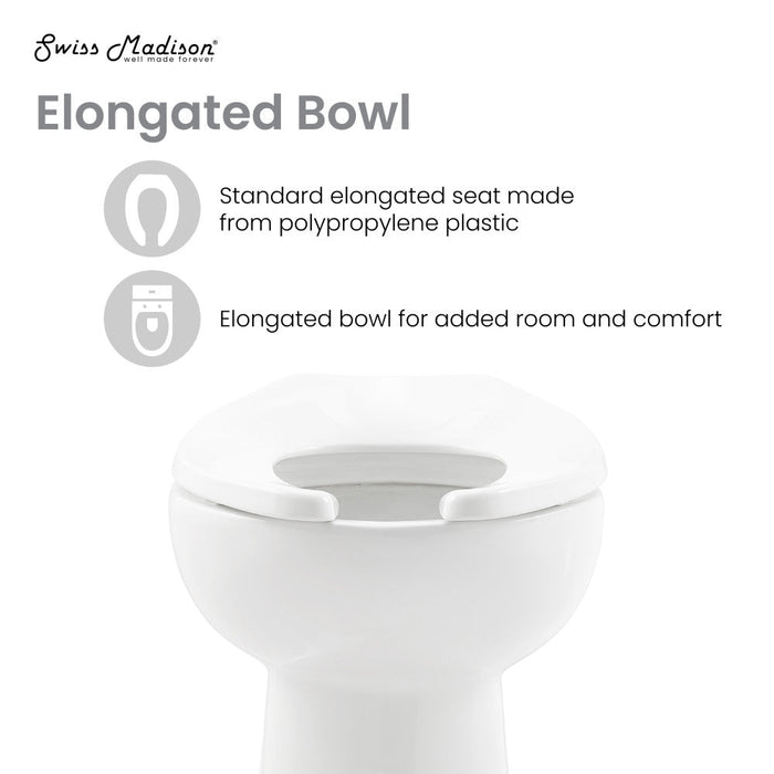 Swiss Madison Sirene Floor-Mounted Commercial Elongated Top Flush Spud Flushometer Toilet Bowl - SM-CT100