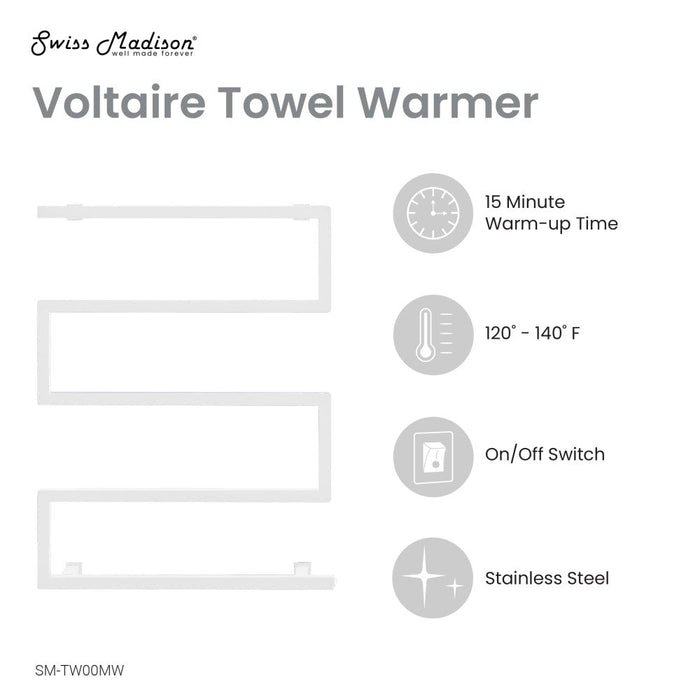 Swiss Madison Voltaire 5-Bar Electric Towel Warmer in Matte White - SM-TW00MW