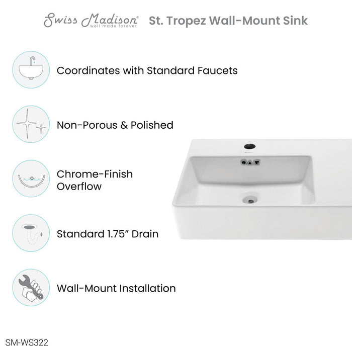 Swiss Madison St. Tropez 24 x 18 Ceramic Wall Hung Sink with Left Side Faucet Mount - SM-WS322