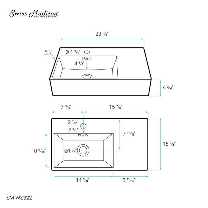 Swiss Madison St. Tropez 24 x 18 Ceramic Wall Hung Sink with Left Side Faucet Mount - SM-WS322