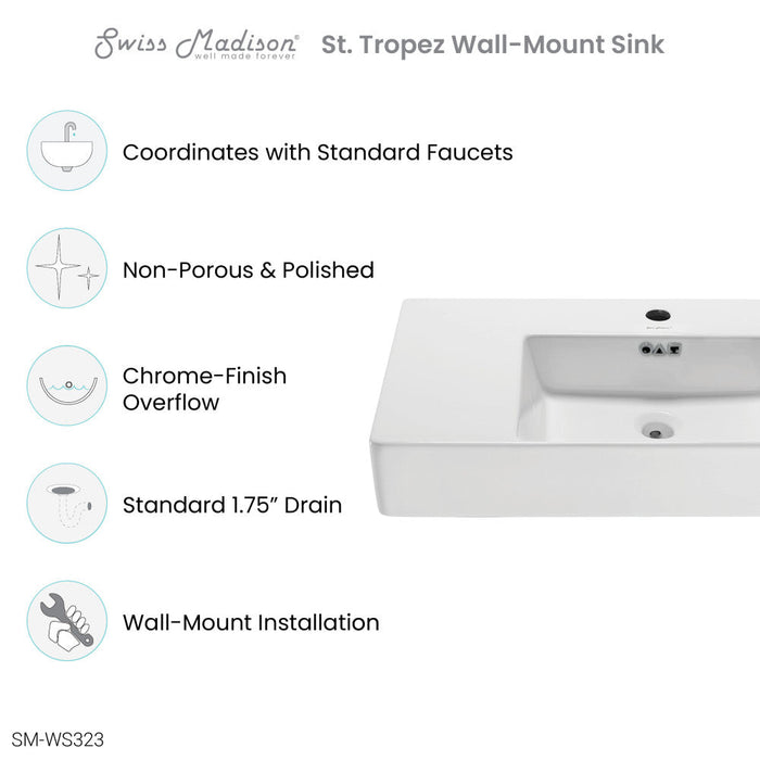 Swiss Madison St. Tropez 24 x 18 Ceramic Wall Hung Sink with Right Side Faucet Mount - SM-WS323