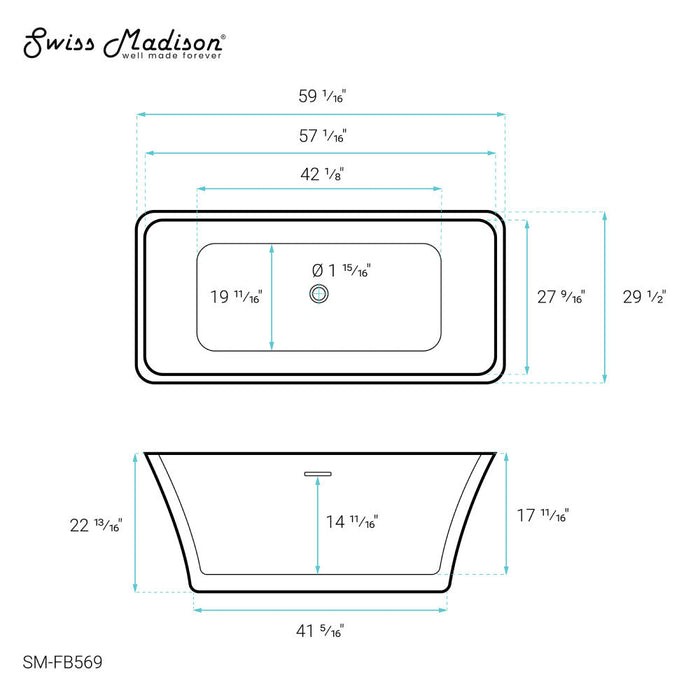 Swiss Madison St. Tropez 60" Freestanding Bathtub - SM-FB569