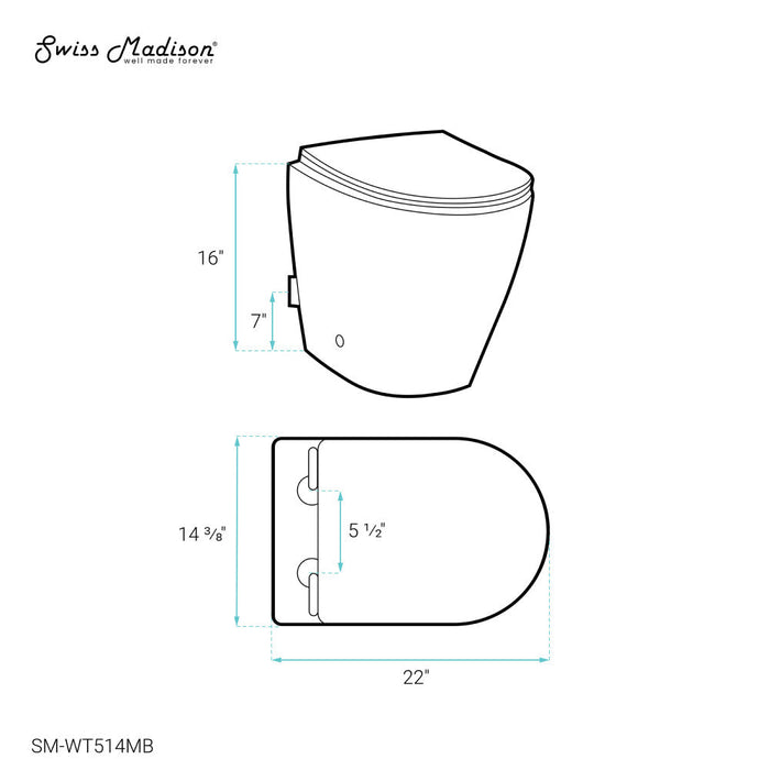 Swiss Madison St. Tropez Back-to-Wall Elongated Toilet Bowl - SM-WT514MB