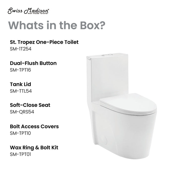 Swiss Madison St. Tropez One-Piece Elongated Toilet Vortex Dual-Flush 1.1/1.6 gpf - SM-1T254