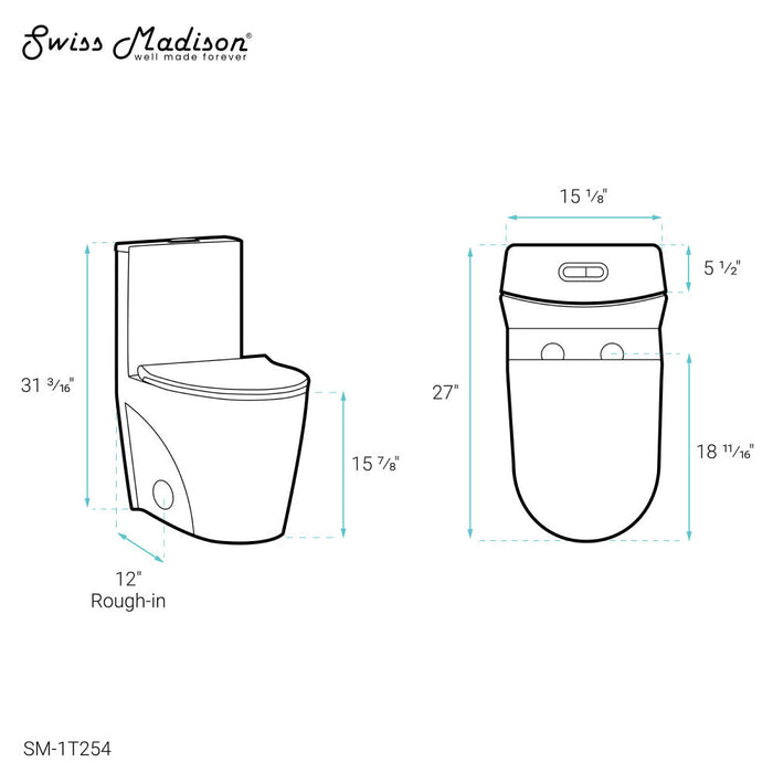 Swiss Madison St. Tropez One-Piece Elongated Toilet Vortex Dual-Flush 1.1/1.6 gpf - SM-1T254