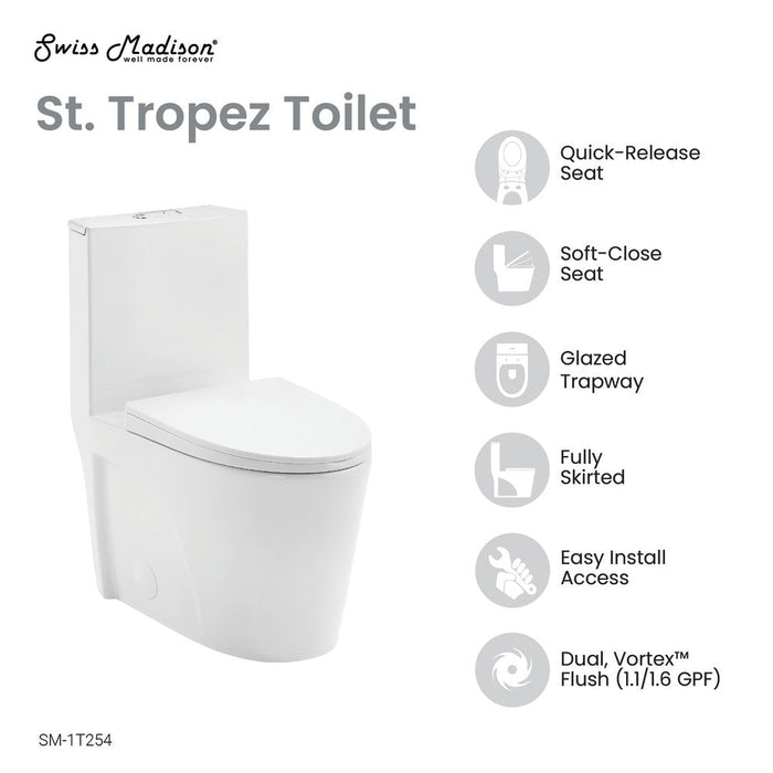 Swiss Madison St. Tropez One-Piece Elongated Toilet Vortex Dual-Flush 1.1/1.6 gpf - SM-1T254