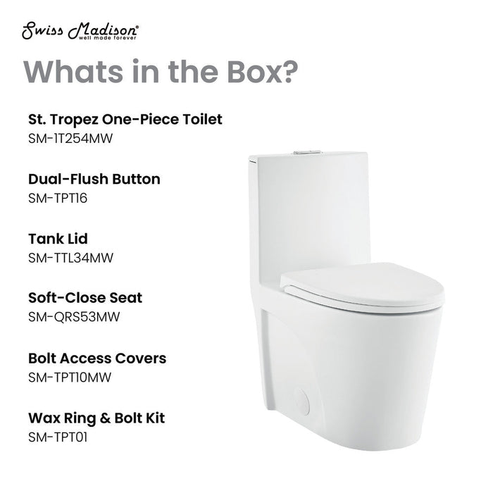 Swiss Madison St. Tropez One-Piece Elongated Toilet Vortex Dual-Flush in Matte White 1.1/1.6 gpf - SM-1T254MW