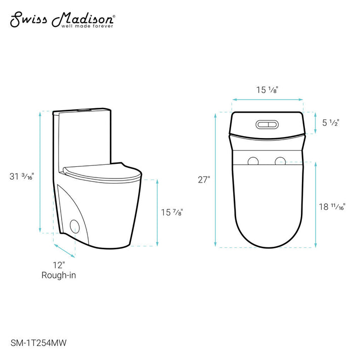 Swiss Madison St. Tropez One-Piece Elongated Toilet Vortex Dual-Flush in Matte White 1.1/1.6 gpf - SM-1T254MW