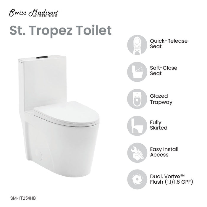 Swiss Madison St. Tropez One Piece Elongated Toilet Dual Vortex™ Flush, Black Hardware - SM-1T254HB