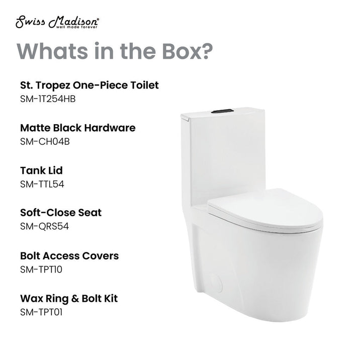 Swiss Madison St. Tropez One Piece Elongated Toilet Dual Vortex™ Flush, Black Hardware - SM-1T254HB