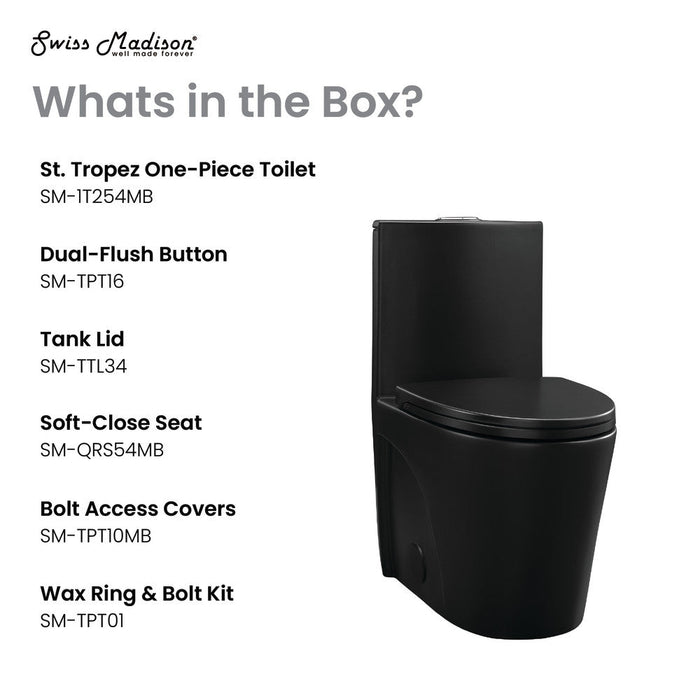 Swiss Madison St. Tropez One-Piece Elongated Toilet Vortex Dual-Flush in Matte Black 1.1/1.6 gpf - SM-1T254MB