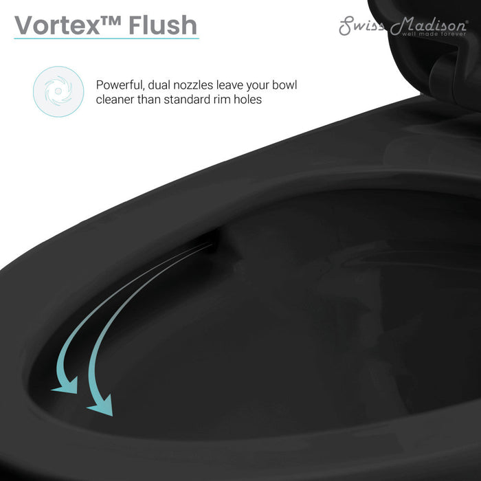 Swiss Madison St. Tropez One Piece Elongated Toilet Dual Vortex™ Flush in Matte Black, Black Hardware 1.1/1.6 gpf - SM-1T254MBHB