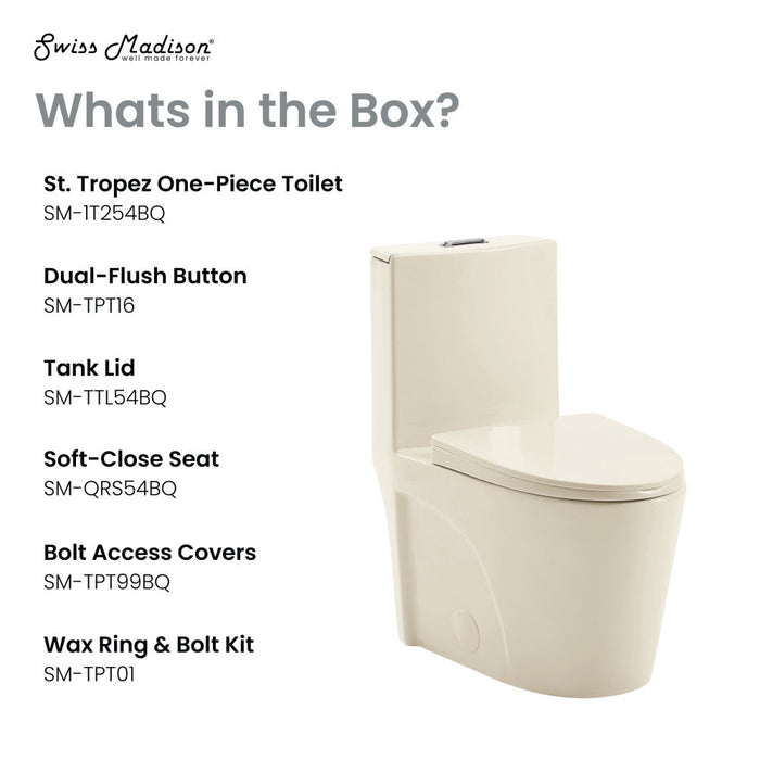 Swiss Madison St. Tropez One Piece Elongated Toilet Dual Vortex Flush 1.1/1.6 gpf in Bisque - SM-1T254BQ