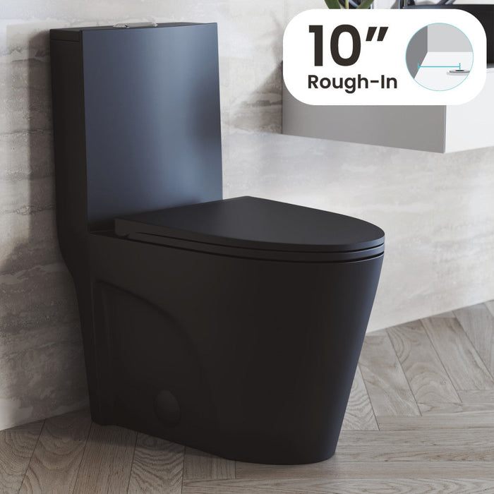 Swiss Madison St. Tropez One Piece Elongated Toilet Dual Vortex Flush 1.1/1.6 gpf with 10" Rough-In, Matte Black - SM-1T274MB