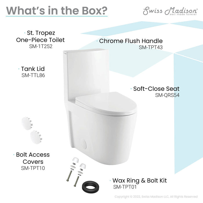 Swiss Madison St. Tropez One Piece Elongated Toilet Right Side Flush 1.28 gpf - SM-1T252