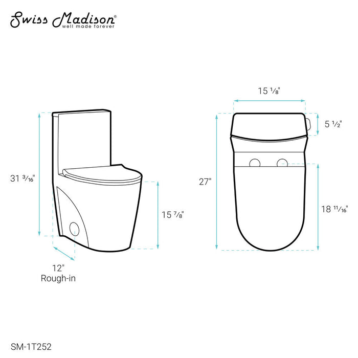 Swiss Madison St. Tropez One Piece Elongated Toilet Right Side Flush 1.28 gpf - SM-1T252