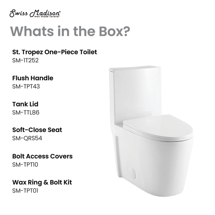 Swiss Madison St. Tropez One Piece Elongated Toilet Right Side Flush 1.28 gpf - SM-1T252