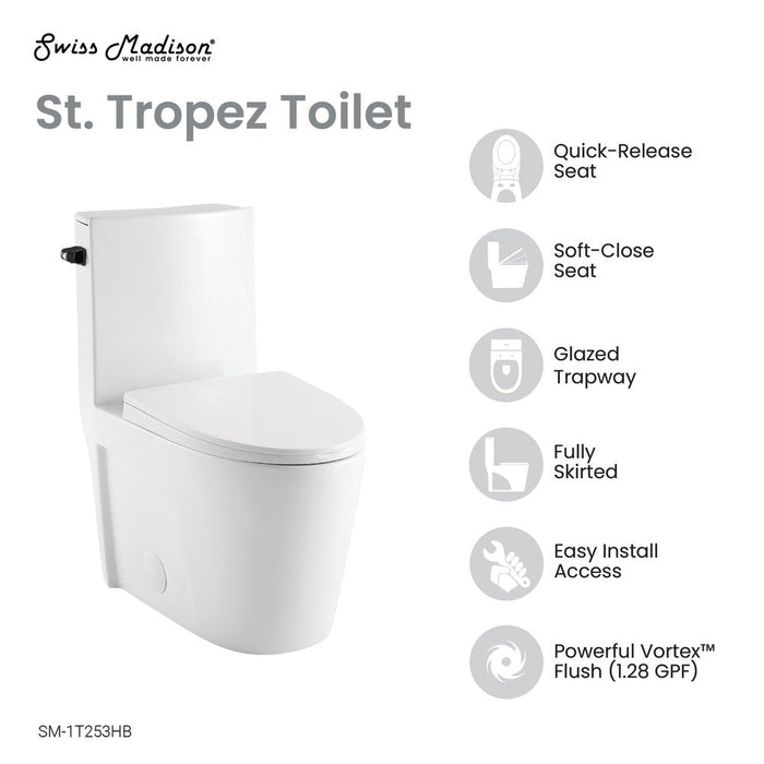 Swiss Madison St. Tropez One Piece Elongated Toilet Side Flush 1.28 gpf with Black Hardware - SM-1T253HB