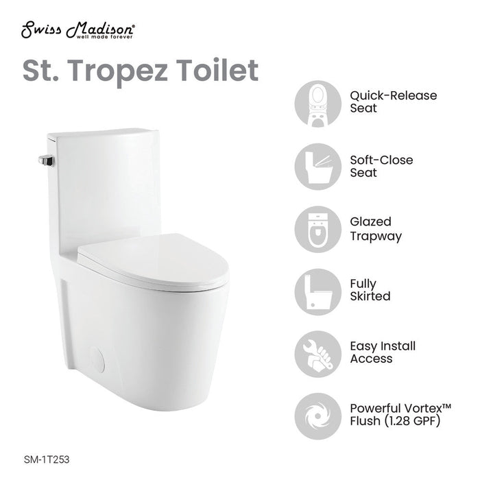 Swiss Madison St. Tropez One-Piece Elongated Toilet Side Flush 1.28 gpf - SM-1T253