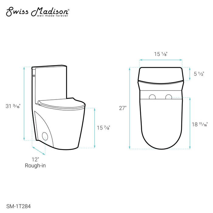 Swiss Madison St. Tropez One-Piece Elongated Toilet, Touchless 1.1/1.6 gpf - SM-1T284