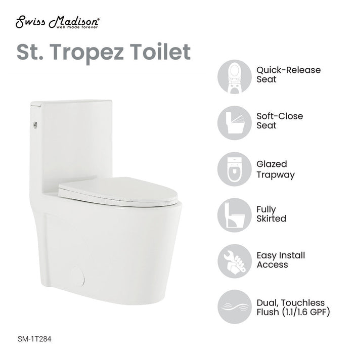 Swiss Madison St. Tropez One-Piece Elongated Toilet, Touchless 1.1/1.6 gpf - SM-1T284