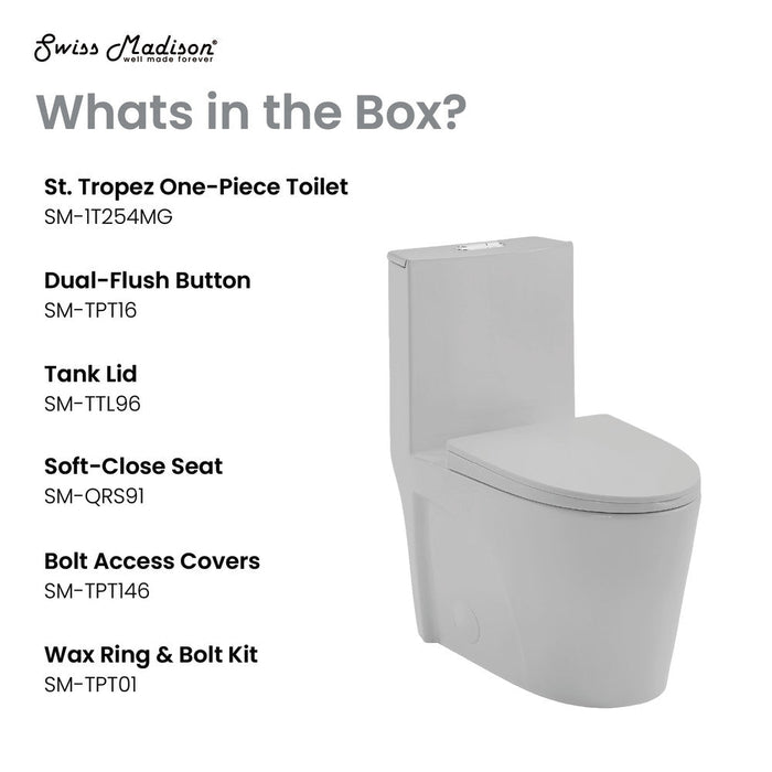 Swiss Madison St. Tropez One-Piece Elongated Toilet Vortex™ Dual-Flush 1.1/1.6 gpf in Matte Grey - SM-1T254MG