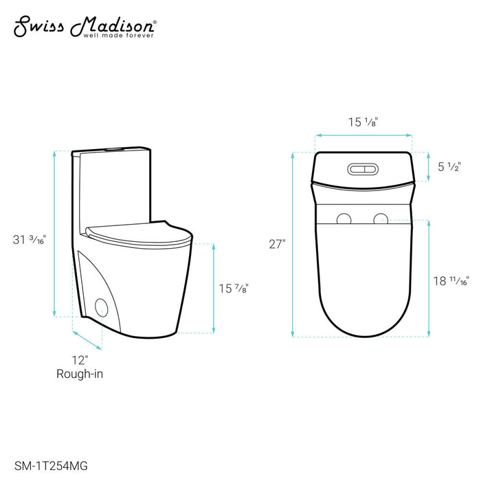 Swiss Madison St. Tropez One-Piece Elongated Toilet Vortex™ Dual-Flush 1.1/1.6 gpf in Matte Grey - SM-1T254MG