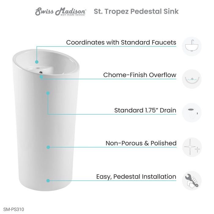 Swiss Madison St. Tropez Circular One Piece Pedestal Sink - SM-PS310