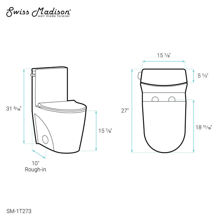 Swiss Madison St. Tropez One-Piece Elongated Toilet Left Side Flush, 10" Rough-In 1.28 gpf - SM-1T273