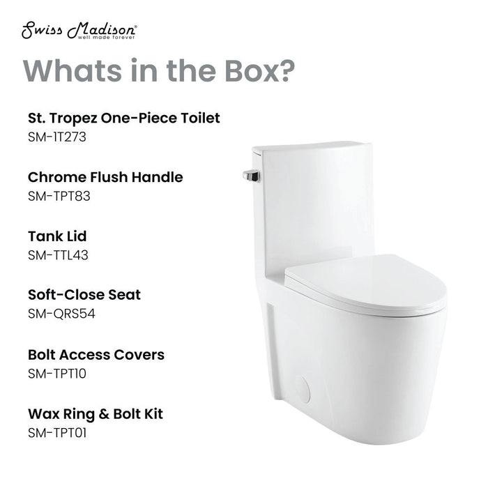 Swiss Madison St. Tropez One-Piece Elongated Toilet Left Side Flush, 10" Rough-In 1.28 gpf - SM-1T273