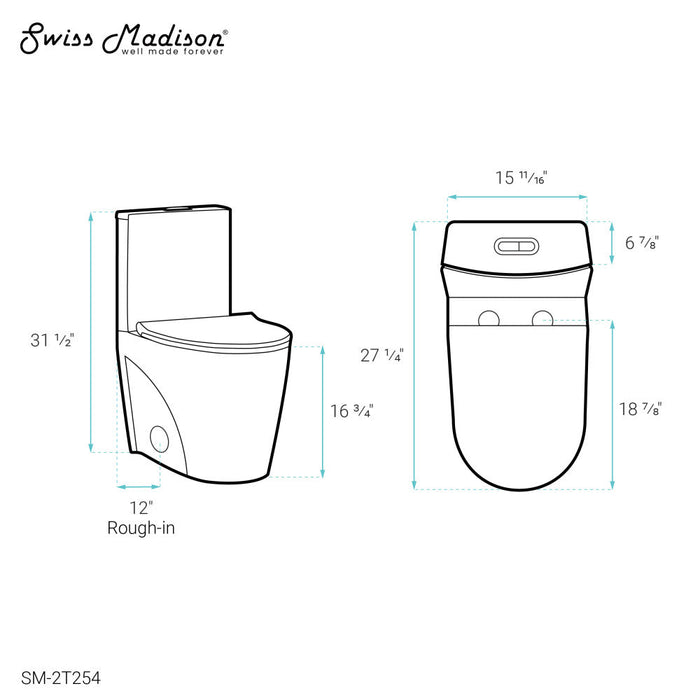 Swiss Madison St. Tropez Two-Piece Elongated Toilet Vortex™ Dual-Flush 1.1/1.6 gpf - SM-2T254