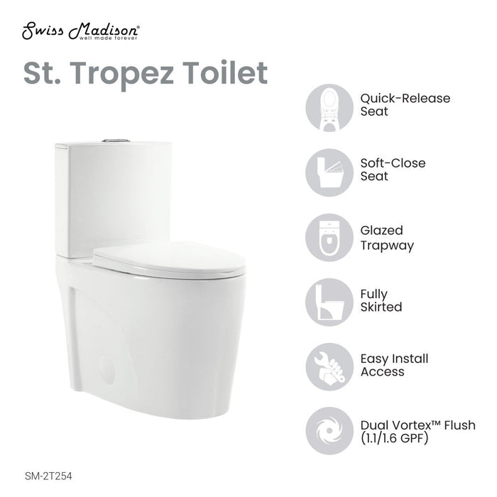 Swiss Madison St. Tropez Two-Piece Elongated Toilet Vortex™ Dual-Flush 1.1/1.6 gpf - SM-2T254