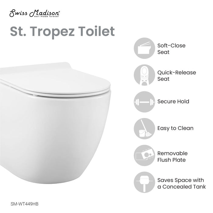 Swiss Madison St. Tropez Wall hung Toilet Bowl, Black Hardware - SM-WT449HB