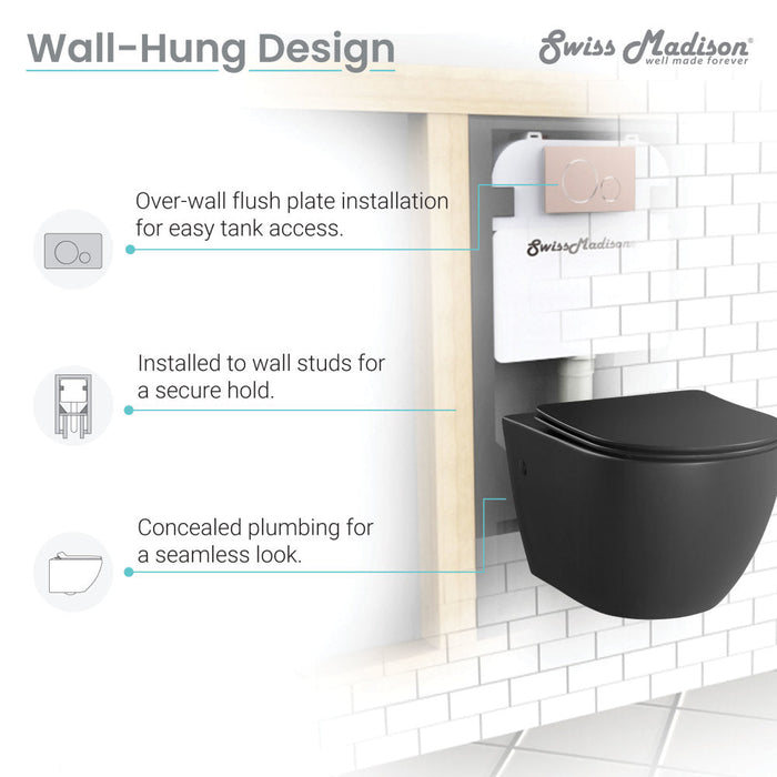 Swiss Madison St.Tropez Wall-Hung Elongated Toilet Bowl in Matte Black - SM-WT449MB