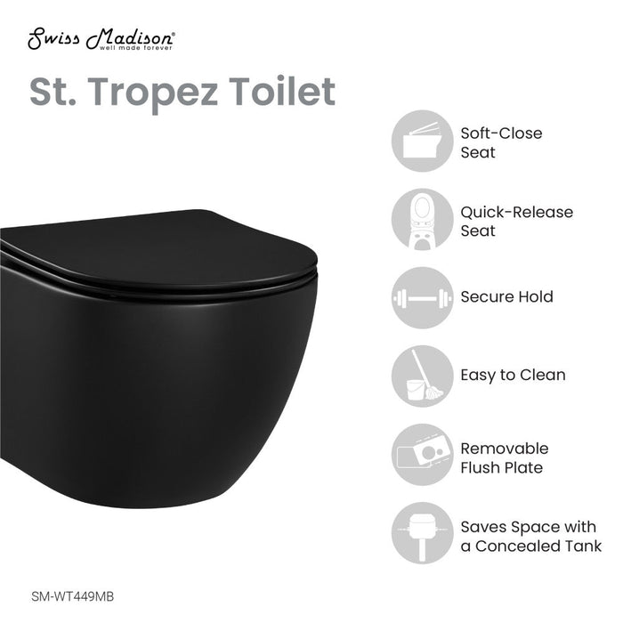 Swiss Madison St.Tropez Wall-Hung Elongated Toilet Bowl in Matte Black - SM-WT449MB