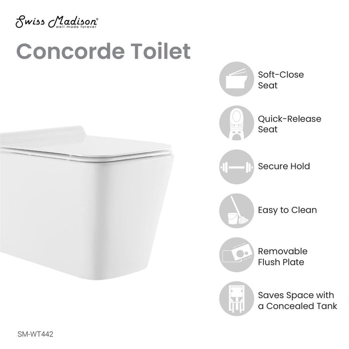 Swiss Madison Concorde Wall-Hung Square Toilet Bowl - SM-WT442